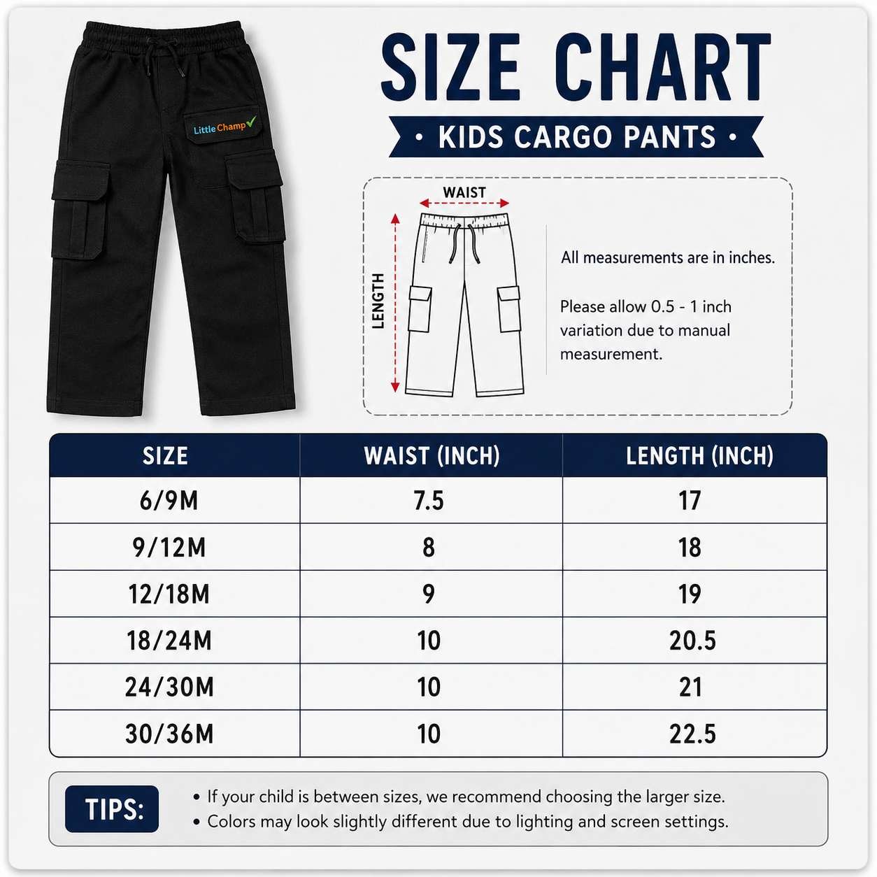 Premium Kids Black Cargo Pants