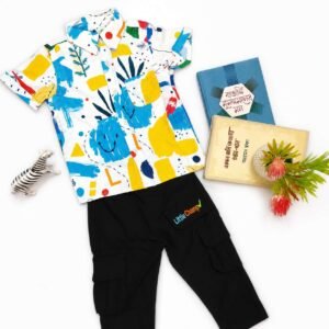Premium Baby Boys Printed Casual Shirt & Black Cargo Pants Combo